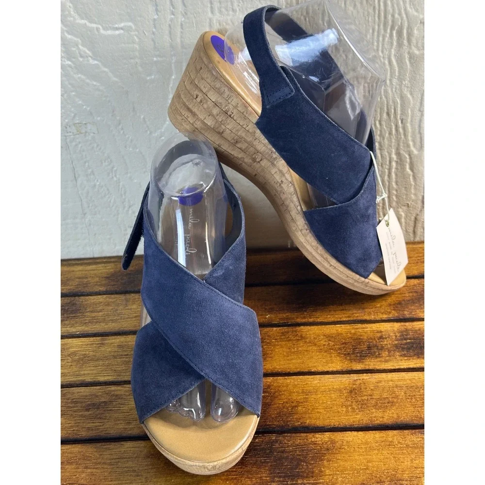 Mila Paoli‎ Wedge Women's 8.5 Sandals Suede Leather Adjustable Strap NWT